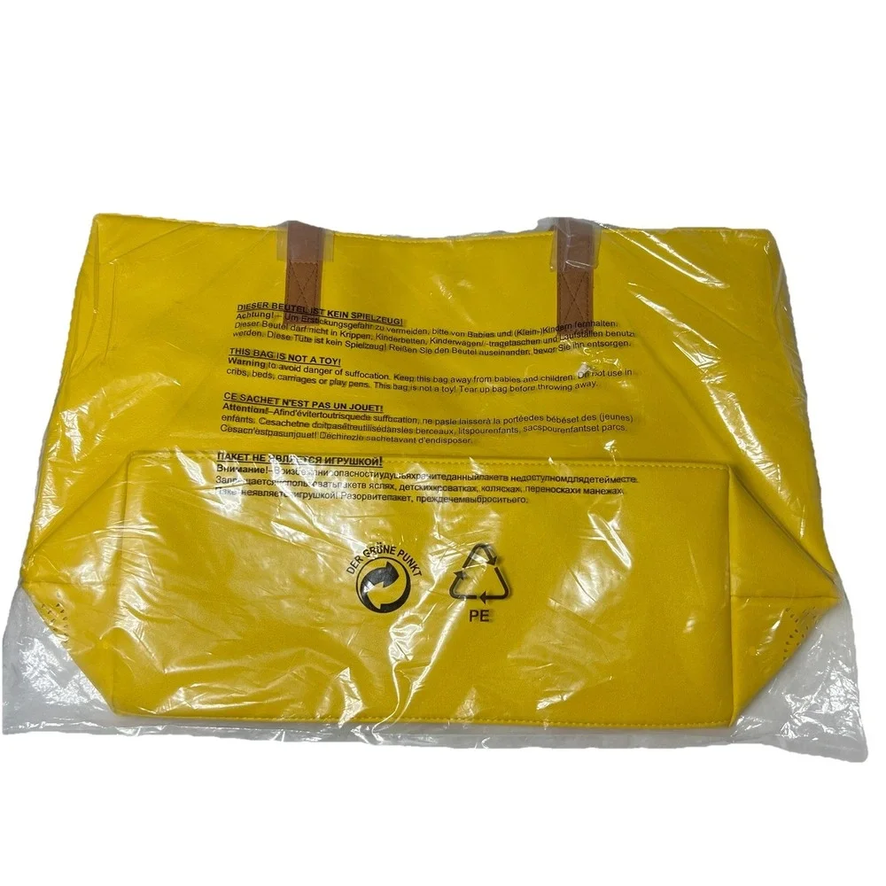 Yellow Spring Tote Bag Purse With Brown Handles Summer Women's Bag‎ Dopamine